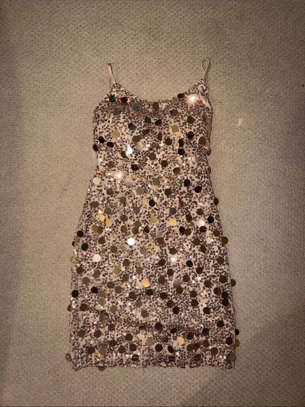 Gold Sequin Spaghetti-Strap Mini Dress